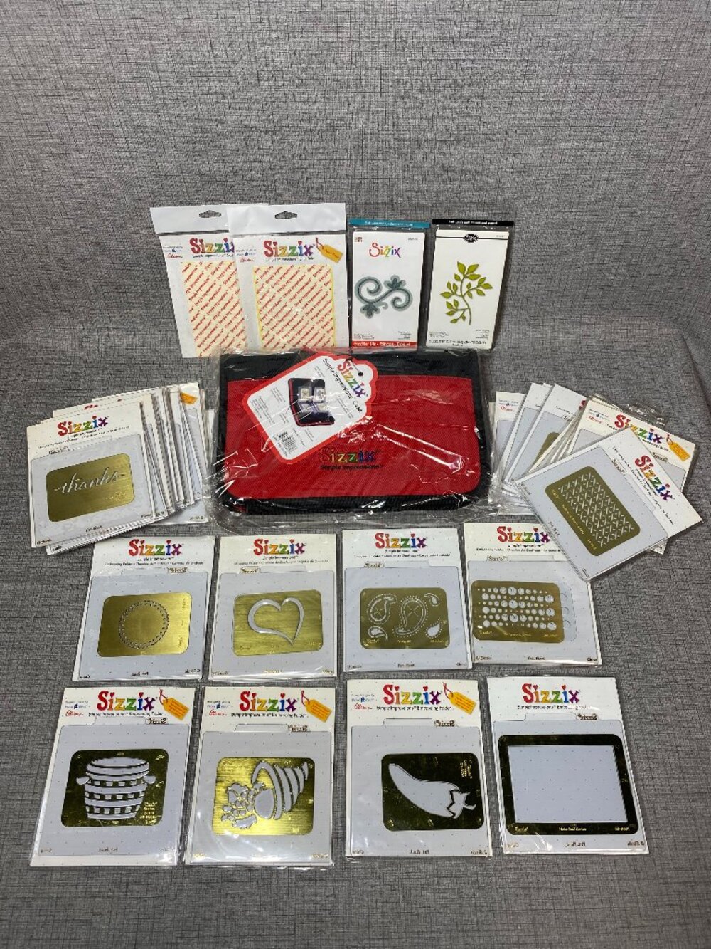 NEW Sizzix Red Simple Impressions Storage Case Various Embossing 38pc Lot